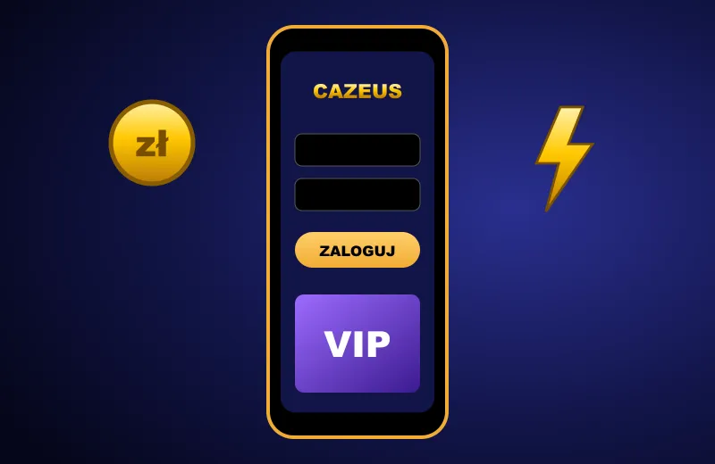 Telefon z oknem logowanie do Cazeus Kasyno i kartą VIP