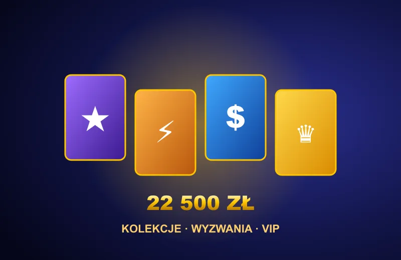 Karty kolekcji i napis 22 500 zł – Klub VIP Cazeus Kasyno